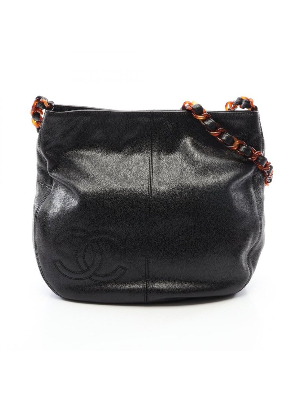 Chanel Shoulder Bag CC Logo Black Caviar Leather Chain
